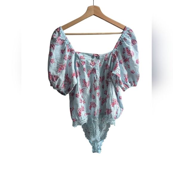 Free People Crinkle Square Neck Blouse Bodysuit 'ANGELA' in Mint Size m - Picture 16 of 16